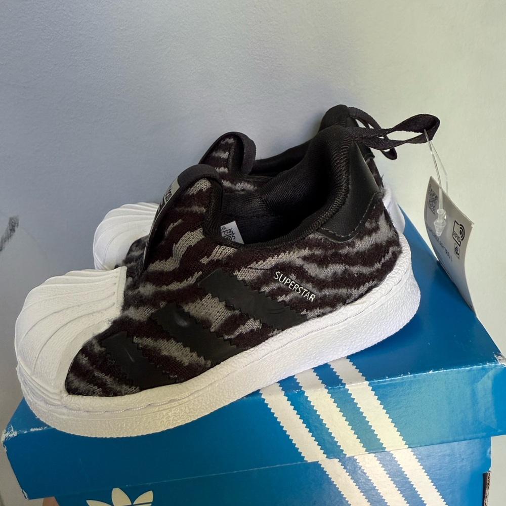 Adidas Kids Superstar Zebra Print Shoes - Black and White